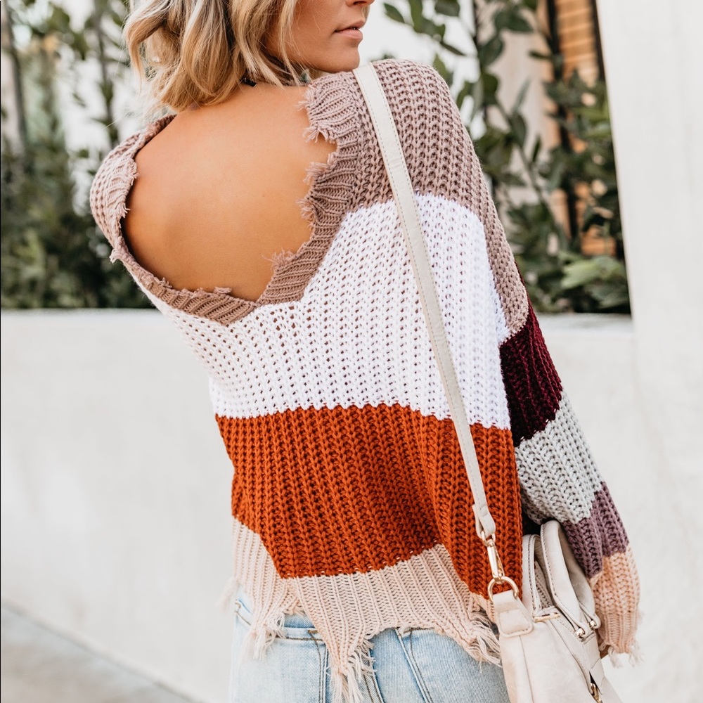 MOCHACCINO STRIPED DISTRESSED SWEATER - Picture 4 of 6